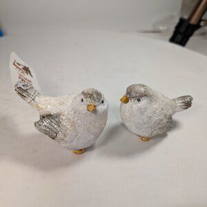 Resin (2) Bird Figurines White & Gray with white glitter RAZ